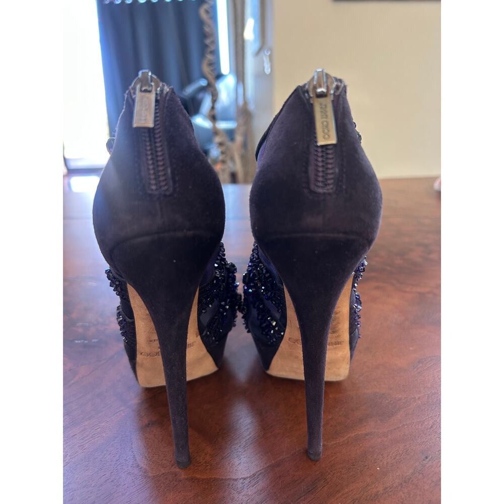 Jimmy Choo Purple Animal Print Suede Crystal Mesh Platform Booties 36.5 6 - Picture 5 of 7